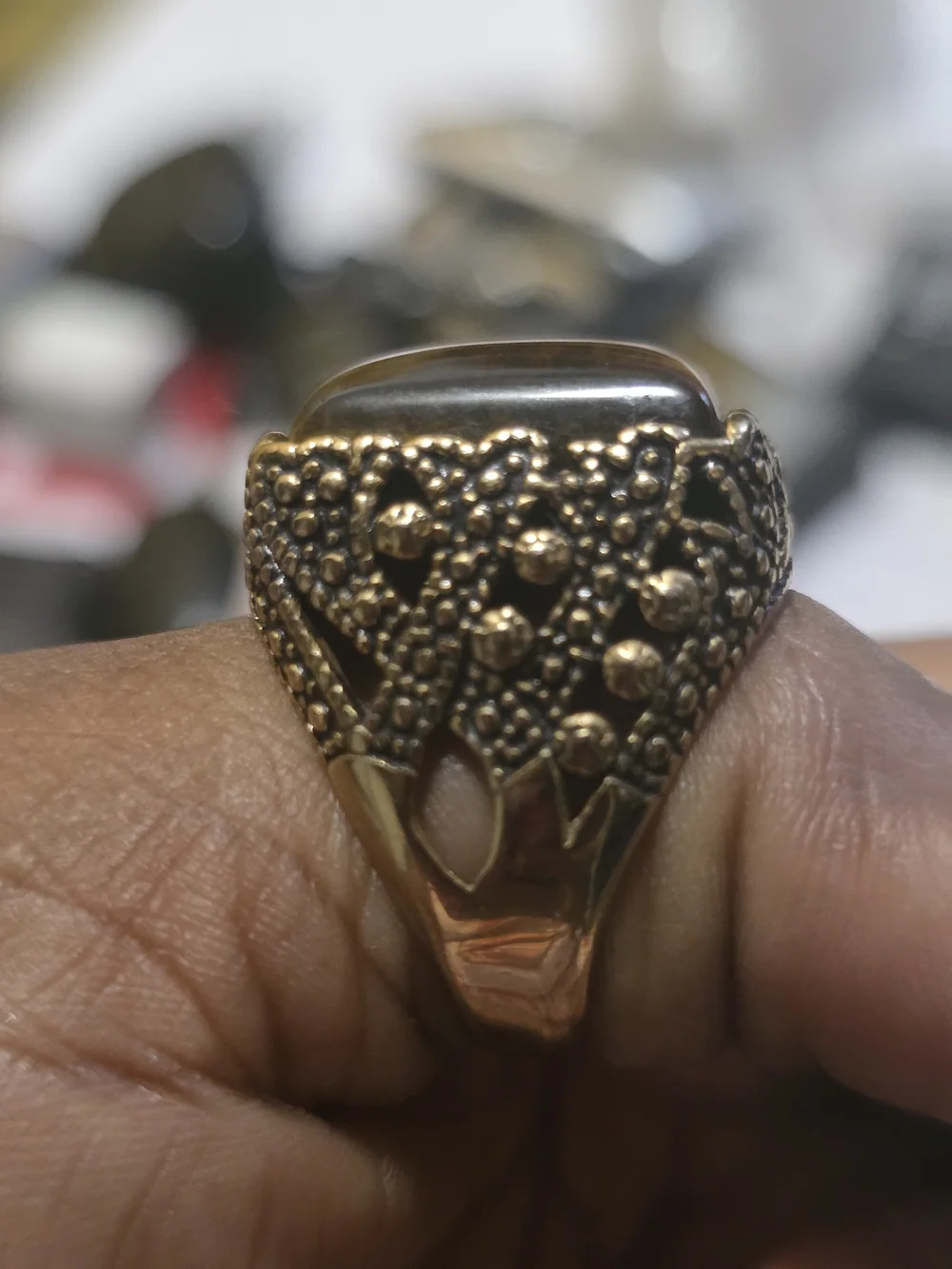 Vintage Style Men's Tiger Eye Statement Ring in Brown and Gold Stainless Steel